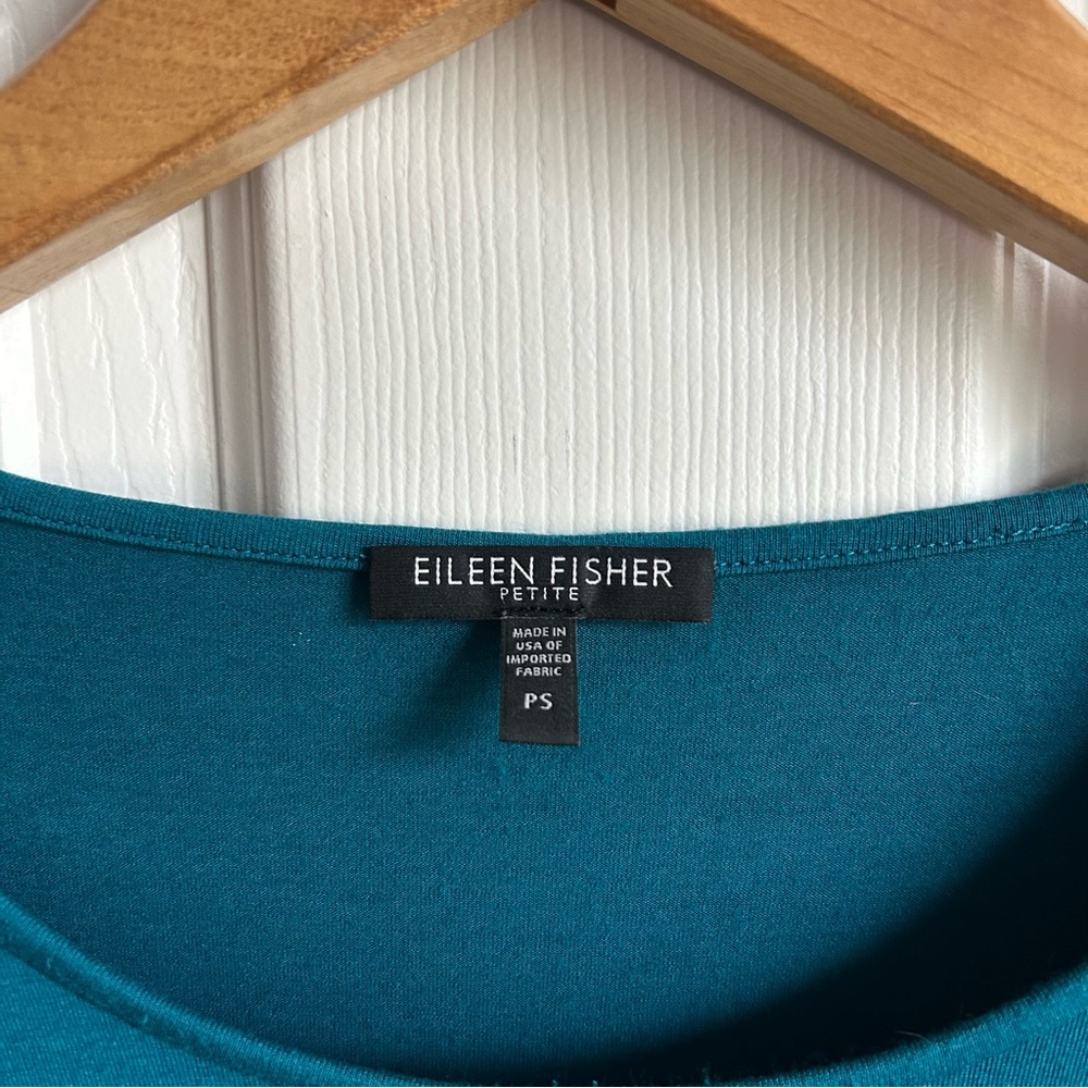 Eileen Fisher teal long sleeve scoop neck shirt - Picture 3 of 3